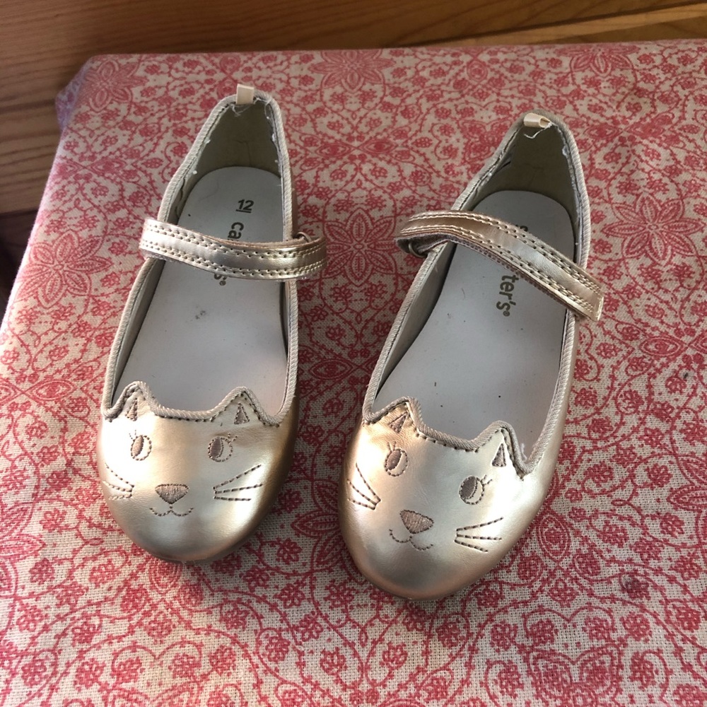 Girl’s Kitty Cat Gold Mary Janes Size 12